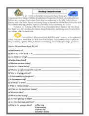 English Worksheet: A busy dau in my village