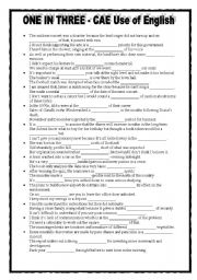 English Worksheet: CAE - ONE IN THREE