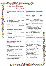 English Worksheet: Working with listening comprehension - Song : If we ever meet again (Katy Perry) : With B&W copy and answer key