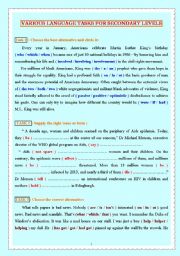 English Worksheet: VARIOUS LANGUAGE TASKS FOR SECONDARY LEVELS