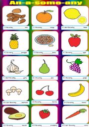 English Worksheet: An-a-some-any+fruits and vegetables