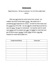 English Worksheet: Antonyms