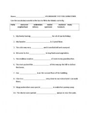 English worksheet: Vocabulary test for Chinatorwn