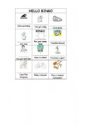 English Worksheet: Hello Bingo