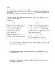 English worksheet: Catcher in the Rye Age Comparison Sheet
