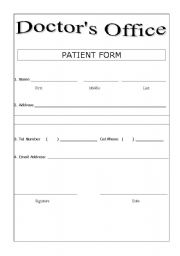 English Worksheet: Patient Form