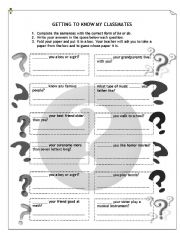 English Worksheet: getting to know my classmates
