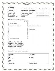 English worksheet: Holydays and diary