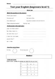 English worksheet: test your english level 1