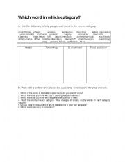 English worksheet: Word categories