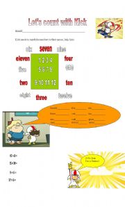 English worksheet: lets count with Kick