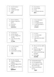 English Worksheet: Animals cards game