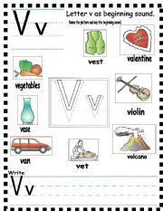 English Worksheet: ABC- letter Vv and sentences