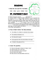 English Worksheet: Reading-St Patricks Day