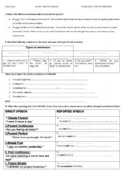 English Worksheet: reported speech worksheet