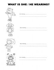 English Worksheet: what is he / she wearing?