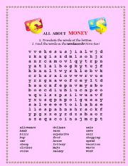 English worksheet: Wordsearch - All about Money!