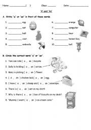 English Worksheet: a or an?