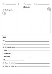 English worksheet: About Me