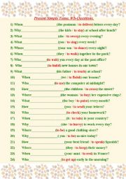 English Worksheet: Wh-Questions. Present Simple Tense.