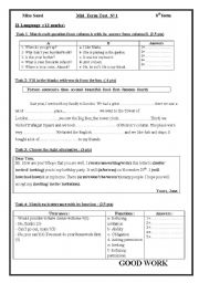 English Worksheet: Mid Term TEST N1 8th form