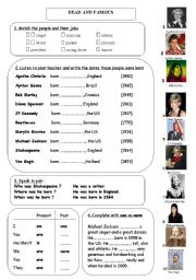 English Worksheet: dead celebrities