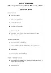 English worksheet: Uses of verb tenses