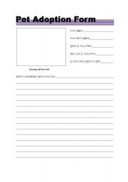 English worksheets: Pet Adoption Form English worksheets: Pet Adoption Form
