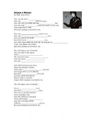 English worksheet: Always a Woman by Billy Joel Listening Exercise