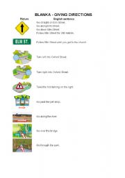 English Worksheet: Giving directions (inc. pictures)
