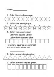 English Worksheet: Count and Color the Shapes