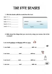 English Worksheet: The five senses (editable)