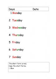 English worksheet: Days