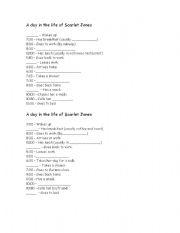 English worksheet: A day in the life of Scarlet Jones