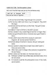 English Worksheet: Harry Potter: Link the sentences with connectives.