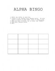 English worksheet: Alphabet Bingo