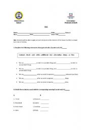 English Worksheet: Test form A, countable and uncountable, adjectives of quantity, connectors.