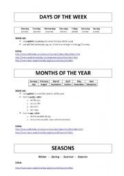 English Worksheet: days, months, seasons