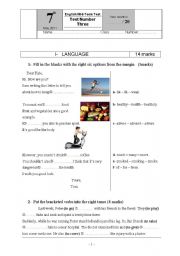 English Worksheet: language for 7th