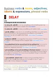 MENTIONING DELAY  verbs, nouns, adjectives, idioms and expressions,