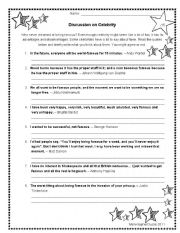 English Worksheet: Exam on Celebrity (speaking, writing)