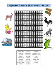 English Worksheet: animals word search