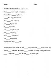 English Worksheet: Has/Have/Is/Are