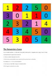 English Worksheet: The remainders Game