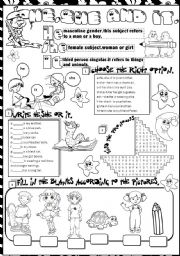 English Worksheet: he,she and it