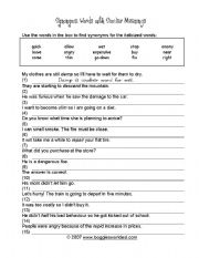 English Worksheet: Synonyms