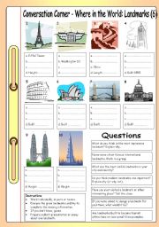 English Worksheet: Conversation Corner - Where in the World (6): Landmarks