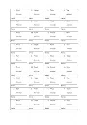 English worksheet: binggo sheet 