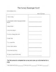 English Worksheet: Human Scavenger Hunt