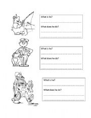 English worksheet: Identify, describe and colour the workers (2)